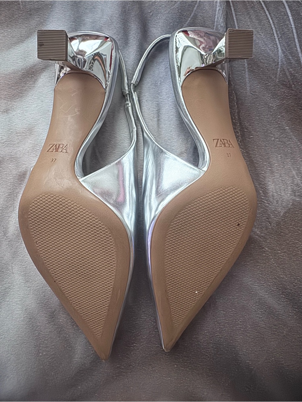Zara Silver Pointed-Toe Slingback Kitten Heels SZ 7 - Picture 6 of 8